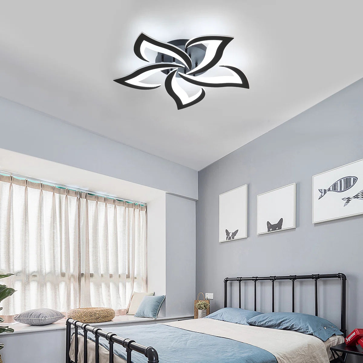Lustra LED RFAN, Model R9176/5A1, cu Telecomanda, 3 Tipuri de Lumina, Intensitate Reglabila, 70W, Negru