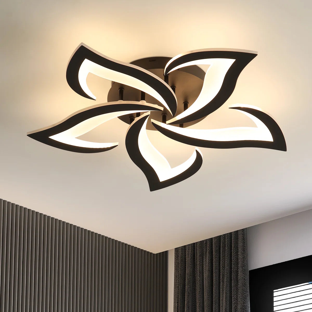 Lustra LED RFAN, Model R9176/5A1, cu Telecomanda, 3 Tipuri de Lumina, Intensitate Reglabila, 70W, Negru