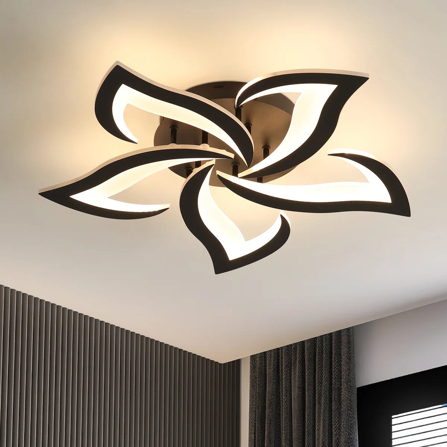 Lustra LED RFAN, Model R9176/5A1, cu Telecomanda, 3 Tipuri de Lumina, Intensitate Reglabila, 70W, Negru
