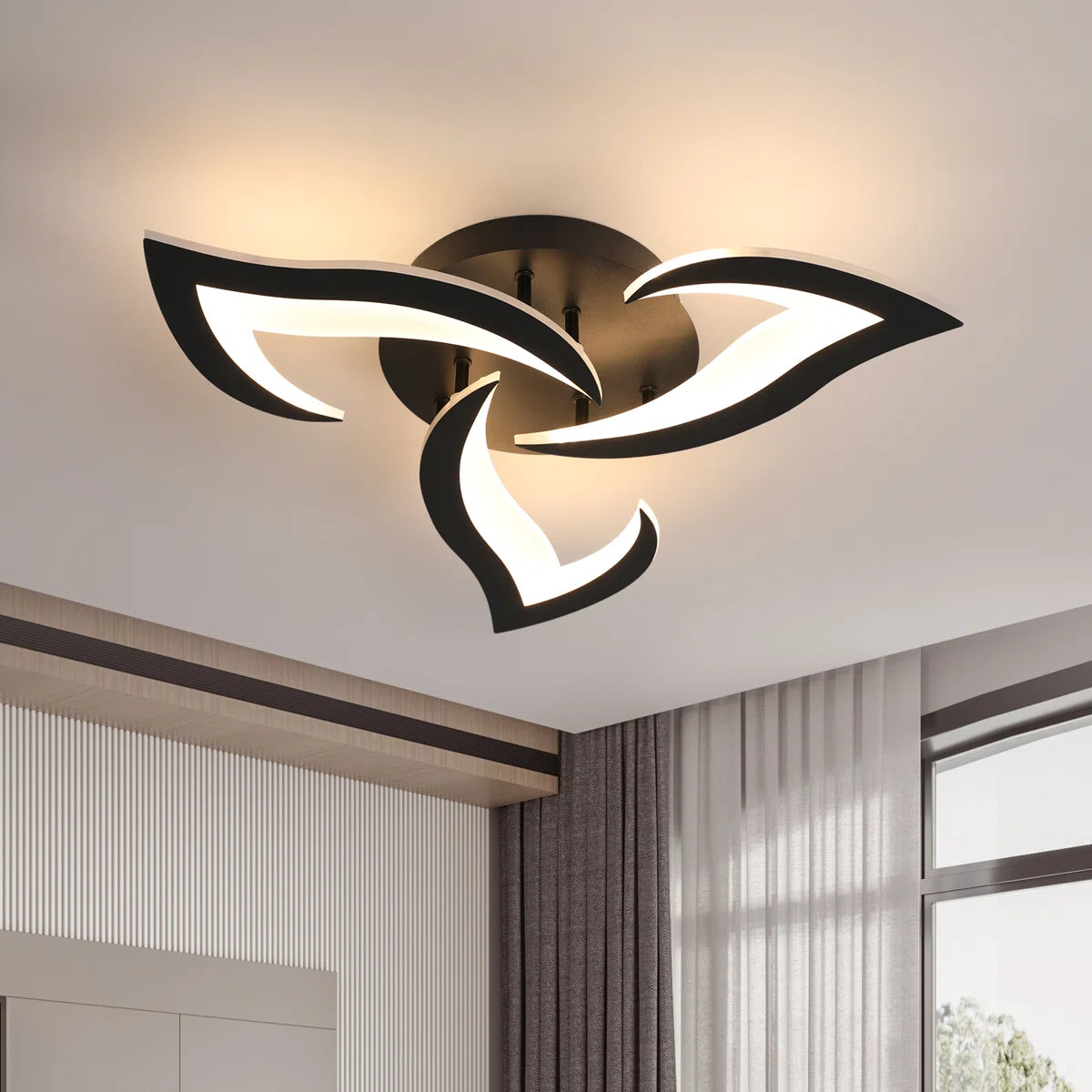 Lustra LED RFAN, Model R9176/3A1, cu Telecomanda, 3 Tipuri de Lumina, Intensitate Reglabila, 42W, Negru
