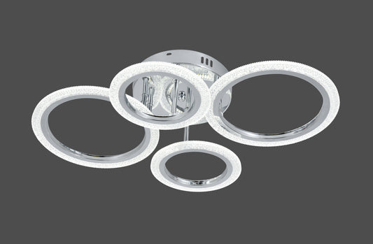 Lustra LED RFAN, Model R9180/2+2, Cu Telecomanda, 3 Tipuri De Lumina, Intensitate Reglabila, 72W, Argintiu