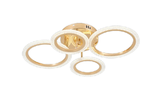 Lustra LED RFAN, Model R9180/2+2, Cu Telecomanda, 3 Tipuri De Lumina, Intensitate Reglabila, 72W, Auriu