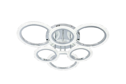 Lustra LED RFAN, Model R9180/3+3, Cu Telecomanda, 3 Tipuri De Lumina, Intensitate Reglabila, 108W, Argintiu