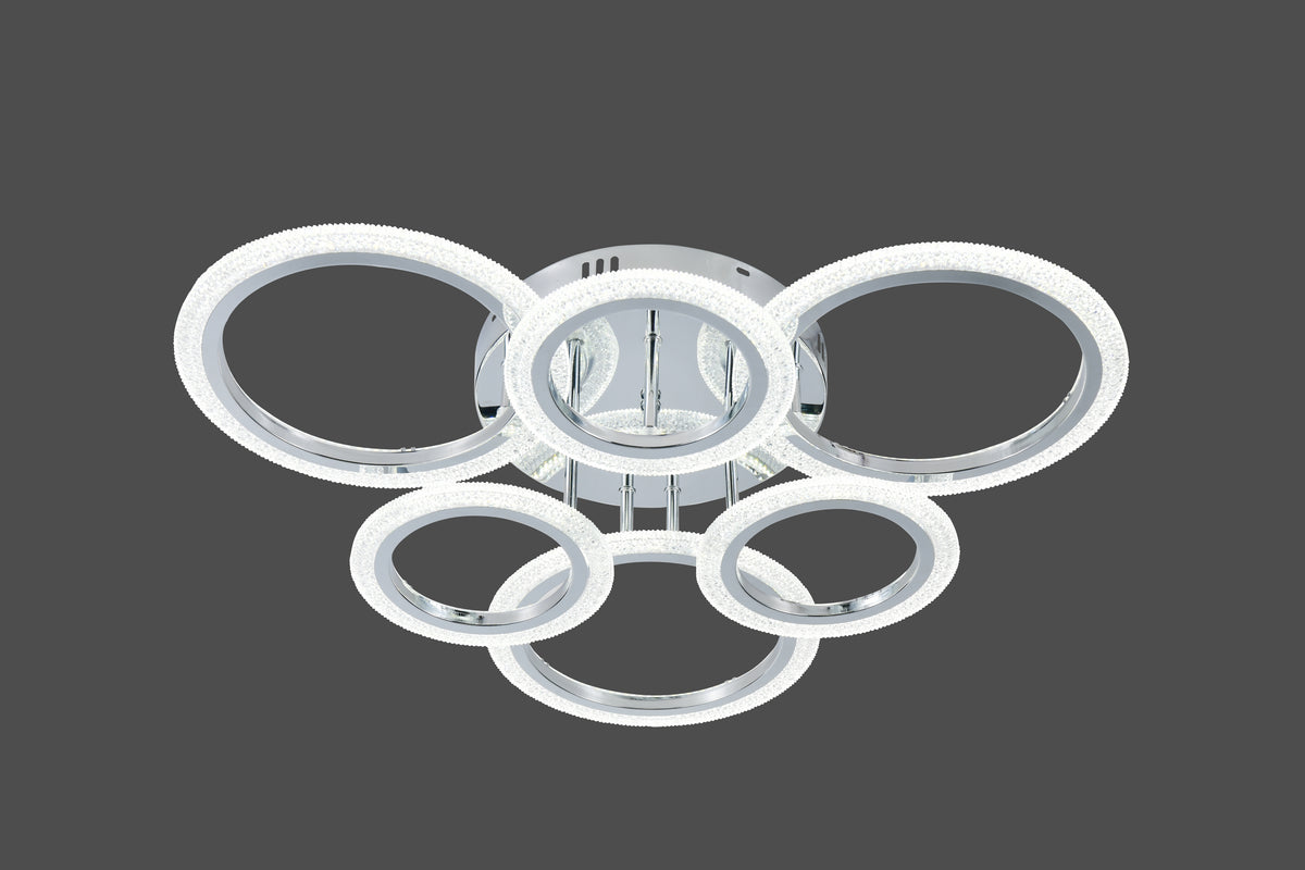 Lustra LED RFAN, Model R9180/3+3, Cu Telecomanda, 3 Tipuri De Lumina, Intensitate Reglabila, 108W, Argintiu