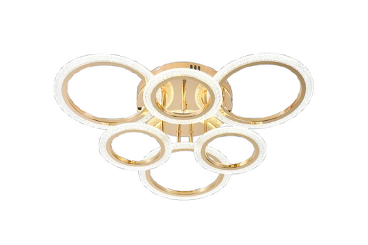 Lustra LED RFAN, Model R9180/3+3, Cu Telecomanda, 3 Tipuri De Lumina, Intensitate Reglabila, 108W, Auriu