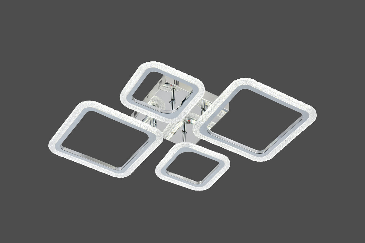 Lustra LED RFAN, Model R9181/2+2, Cu Telecomanda, 3 Tipuri De Lumina, Intensitate Reglabila, 84W, Argintiu