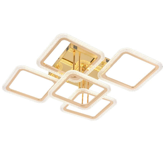 Lustra LED RFAN, Model R9181/2+2+1, Cu Telecomanda, 3 Tipuri De Lumina, Intensitate Reglabila, 130W, Auriu