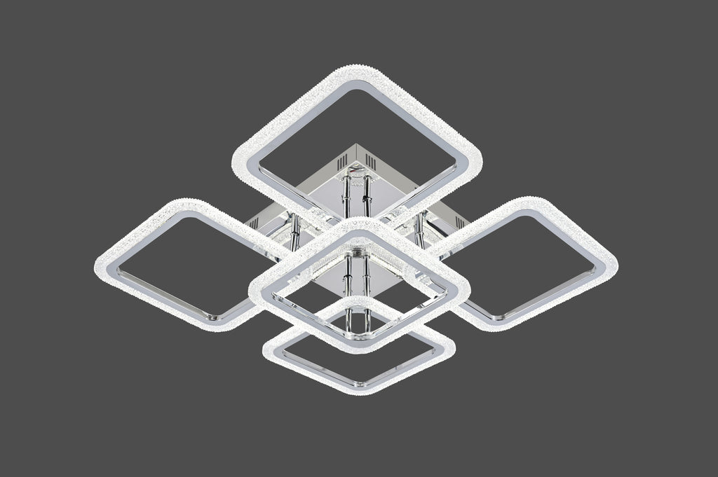 Lustra LED RFAN, Model R9181/4+1, Cu Telecomanda, 3 Tipuri De Lumina, Intensitate Reglabila, 130W, Argintiu