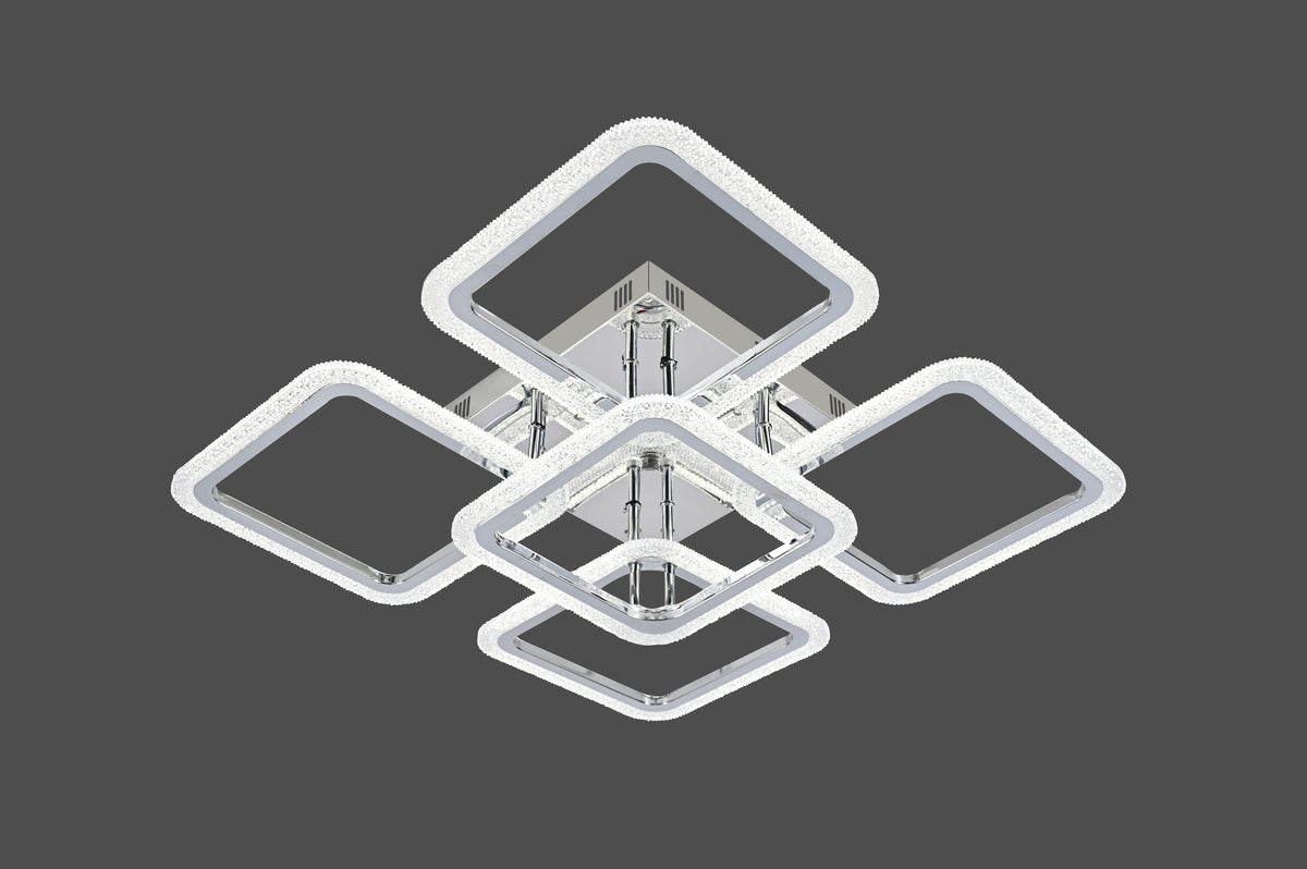 Lustra LED RFAN, Model R9181/4+1, Cu Telecomanda, 3 Tipuri De Lumina, Intensitate Reglabila, 130W, Argintiu