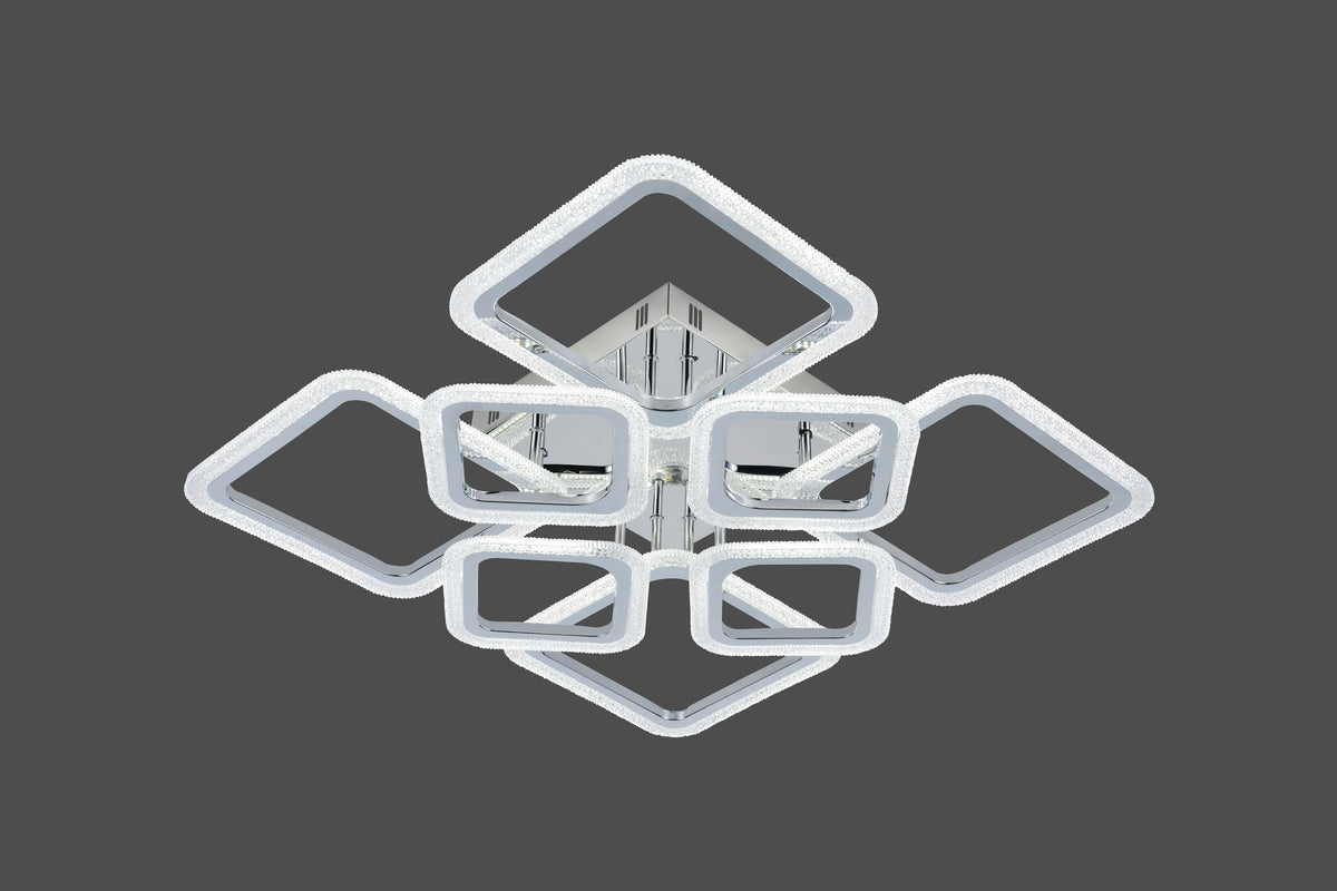 Lustra LED RFAN, Model R9181/4+4, Cu Telecomanda, 3 Tipuri De Lumina, Intensitate Reglabila, 168W, Argintiu