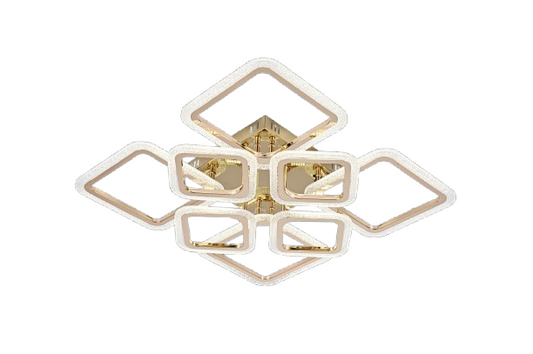 Lustra LED RFAN, Model R9181/4+4, Cu Telecomanda, 3 Tipuri De Lumina, Intensitate Reglabila, 168W, Auriu