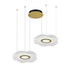 Lustra LED Tip Pendul RFAN, Model R9184/2, Cu Telecomanda, 3 Tipuri De Lumina, Inaltime Reglabila, 84W, Auriu