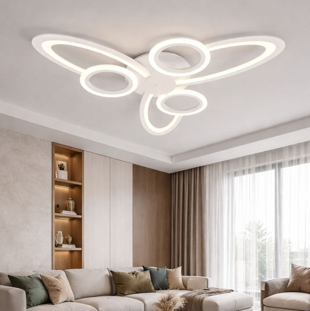 Lustra LED RFAN, Model R9185/3+3, Cu Telecomanda, 3 Tipuri De Lumina, Intensitate Reglabila, 96W, Alb