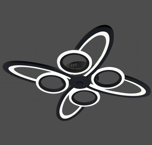 Lustra LED RFAN, Model R9185/4+4, Cu Telecomanda, 3 Tipuri De Lumina, Intensitate Reglabila, 128W, Negru