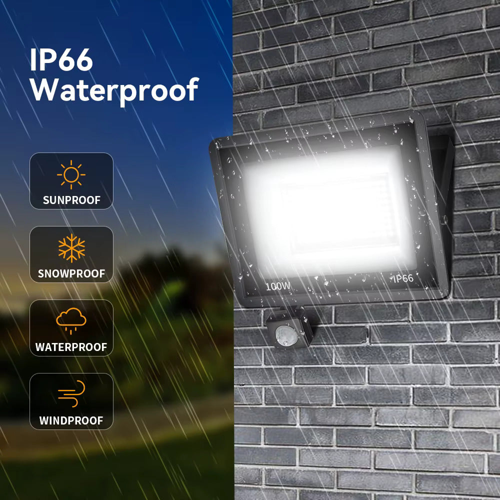 Proiector LED Cu Senzor De Miscare, Rezistent la Apa IP66, Lumina Rece, 220V, 100W