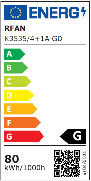 Lustra LED RFAN, Model K3535/4+1AGD, Cu Telecomanda, 3 Tipuri De Lumina, Intensitate Reglabila, 80W, Auriu