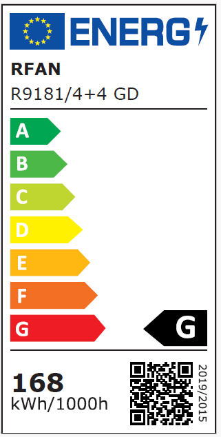 Lustra LED RFAN, Model R9181/4+4, Cu Telecomanda, 3 Tipuri De Lumina, Intensitate Reglabila, 168W, Auriu