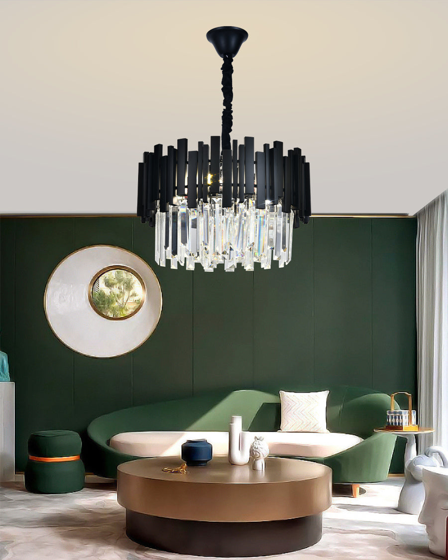 Candelabru RFAN, Model WL339/400, Textura Cristal, Metal, 5 X E27, Negru