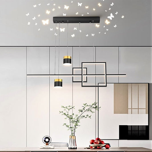 Lustra LED Tip Pendul RFAN, Model R9077/5BK, 3 Tipuri De Lumina, Inaltime Reglabila, 120W, Negru