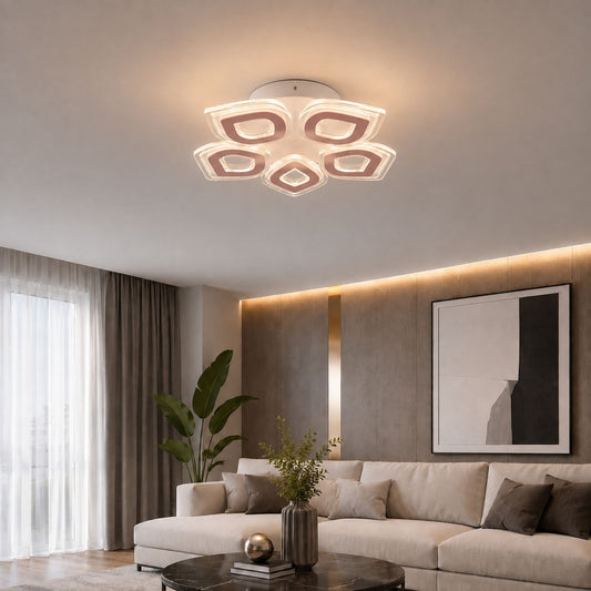 Lustra LED RFAN, Model M307/5, cu Telecomanda, 3 Tipuri de Lumina, Intensitate Reglabila, 150W, Alb