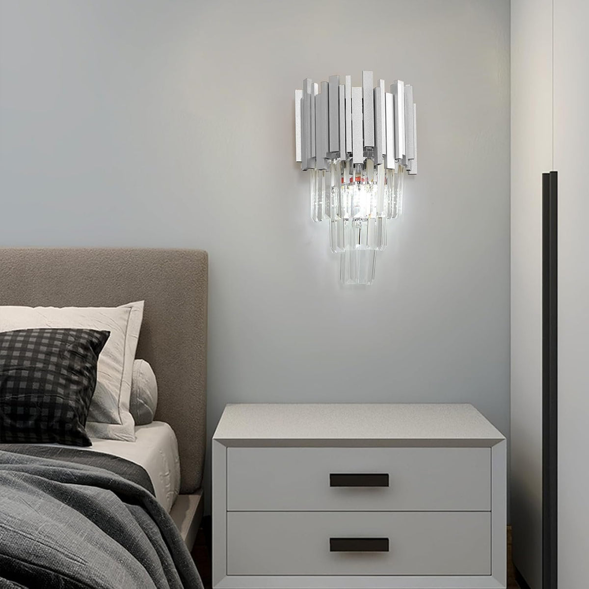 Aplica RFAN, Model WL339/2W, Textura Cristal, Metal, 2 X E14, Argintiu