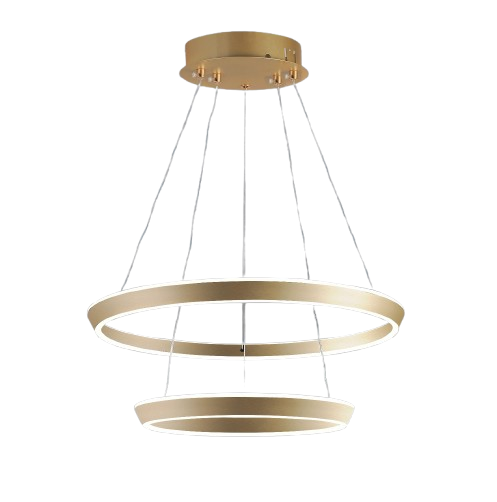 Lustra LED Tip Pendul RFAN, Model F23009/2, Cu Telecomanda, 3 Tipuri De Lumina, Inaltime Reglabila, 146W, Auriu