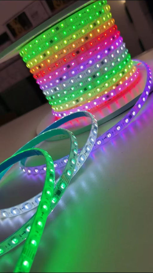 Banda LED Digitala RFAN, RGB, 10W/m, 100m/Rola, 220V, IP65, Cu Telecomanda si Aplicatie