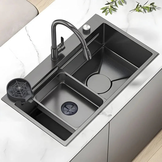 Chiuveta Multifunctionala pentru Bucatarie, Inox, Gri Inchis - Negru, 75x45 cm, XO 7546 Smack