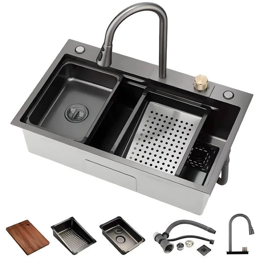 Chiuveta Multifunctionala pentru Bucatarie, Inox, Gri Inchis - Negru, 75x45 cm, FY 3018 Smack