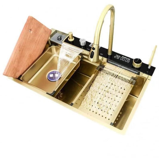 Chiuveta Multifunctionala pentru Bucatarie, Inox, Auriu - Negru, 75x45 cm, JY 3018 Smack
