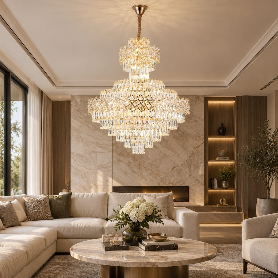 Candelabru RFAN, Model WL230/800*1100, Textura Cristal, Metal, 22 X E27, Auriu