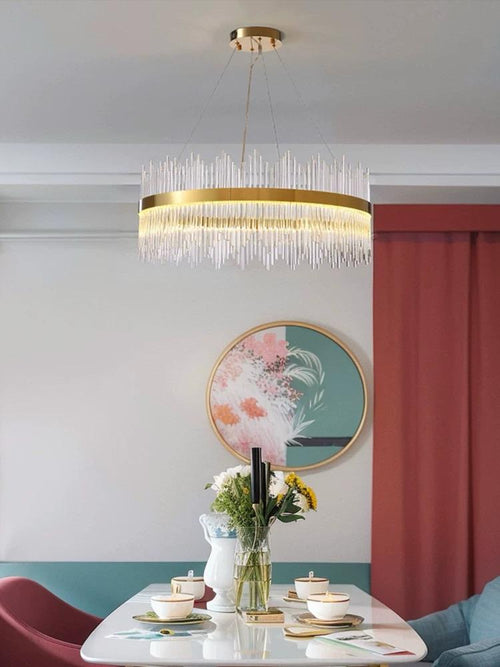 Candelabru LED RFAN, Model 8817/600, Textura Cristal, Metal, 112W, Auriu