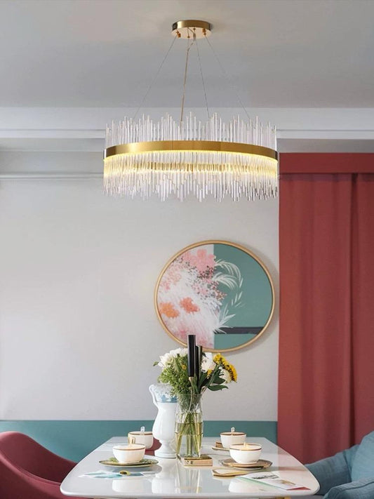 Candelabru LED RFAN, Model 8817/600, Textura Cristal, Metal, 112W, Auriu