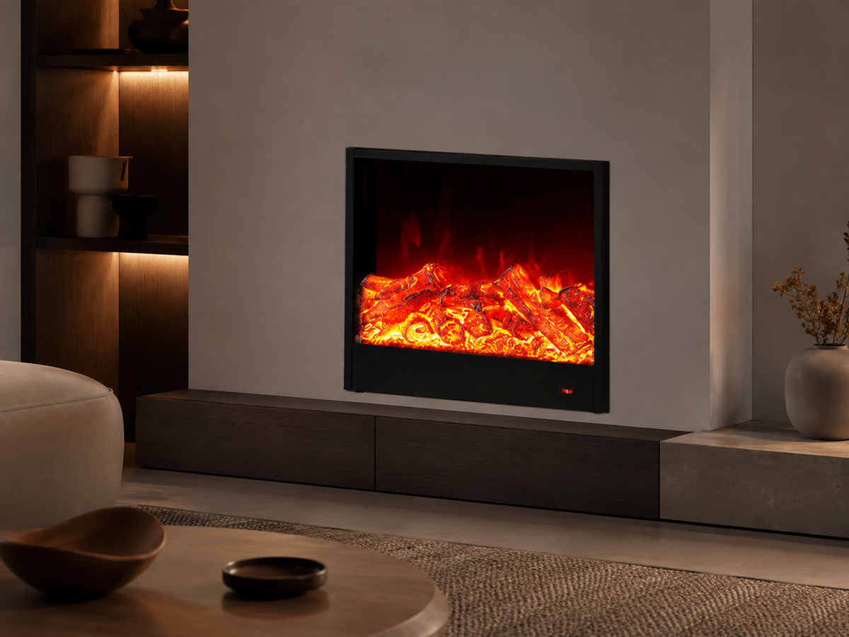 Semineu electric RFAN intr-un living minimalist