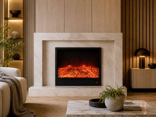 Semineu electric decorativ RFAN, cu efect de flacara, 55/100 cm, 10W/16W, negru