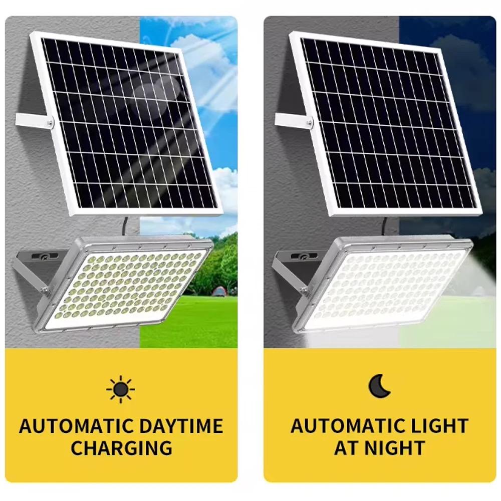 Proiector LED, cu Panou Solar si Telecomanda, Rezistent la Apa IP65, 300W, Gri