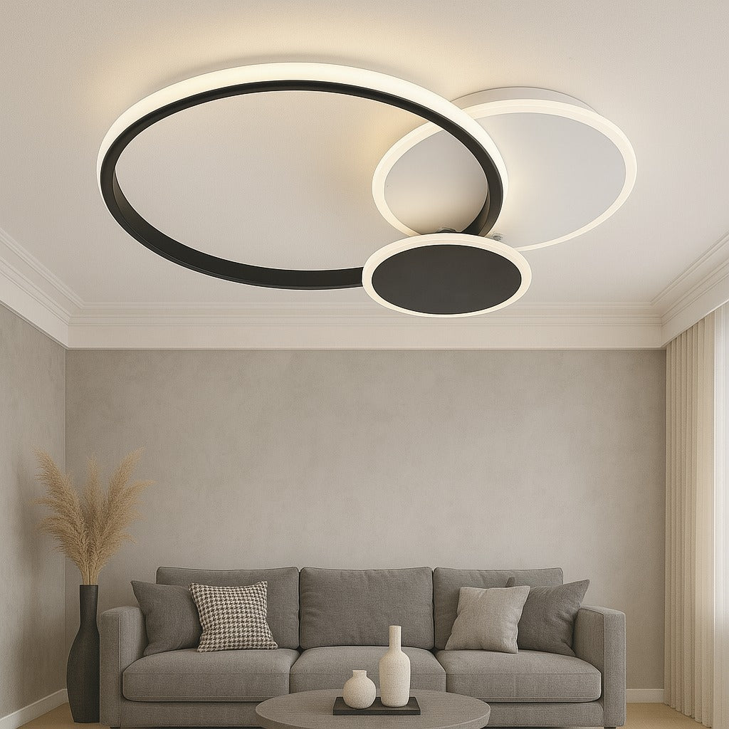 Lustra LED RFAN, Model R9173/3T, cu Telecomanda, 3 Tipuri de Lumina, Intensitate Reglabila, 65W, Alb/Negru