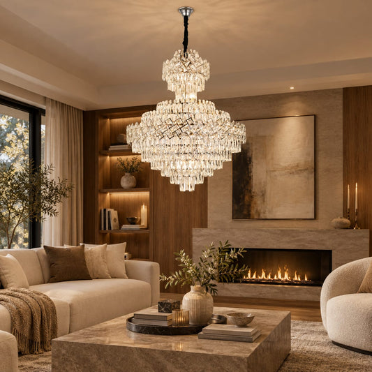 Candelabru RFAN, Model WL230/800*1100, Textura Cristal, Metal, 22 X E27, Argintiu