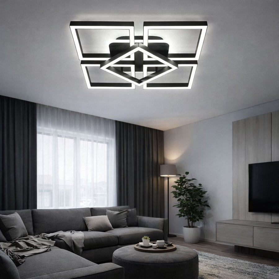 Lustra LED RFAN, Model FX60455/5+1, cu Telecomanda, 3 Tipuri de Lumina, Intensitate Reglabila, 110W, Negru