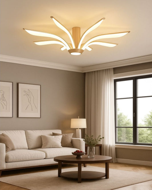 Lustra LED RFAN, Model G33-8X, cu Telecomanda, 3 Tipuri de Lumina, Intensitate Reglabila, 96W, Auriu