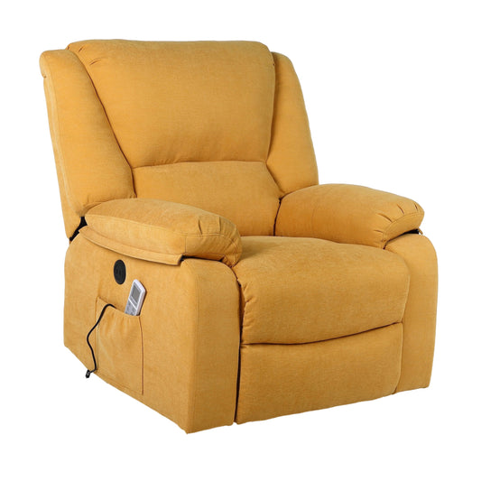 Fotoliu cu Masaj și Încălzire, Recliner Electric, Galben