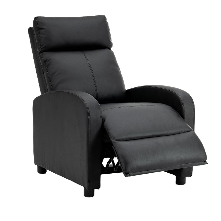 Fotoliu recliner din piele ecologica, spatar rabatabil si suport picioare extensibil, Negru