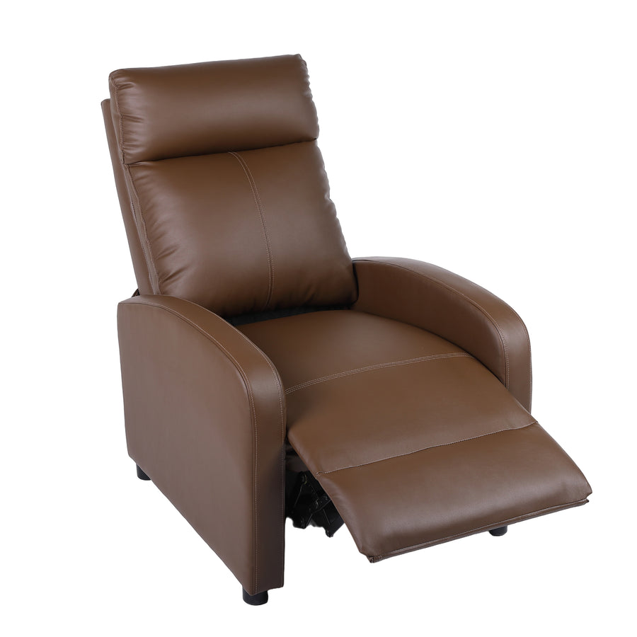 Fotoliu recliner din piele ecologica, spatar rabatabil si suport picioare extensibil, Kaki