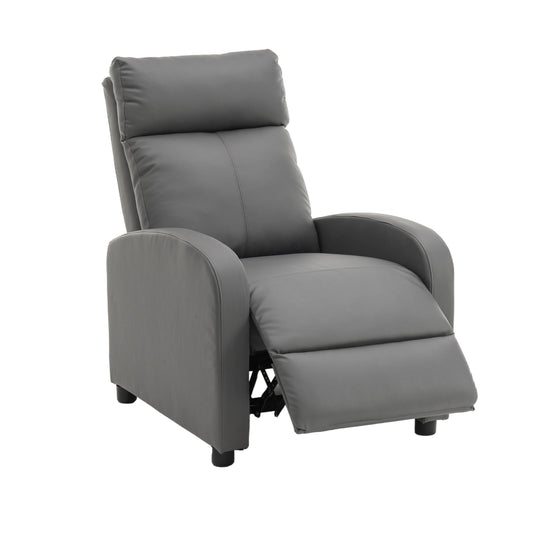 Fotoliu recliner din piele ecologică, spatar rabatabil si suport picioare extensibil, Gri