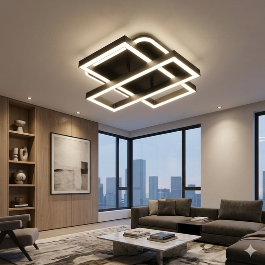 Lustra LED RFAN, Model FX60455/1+1+1, cu Telecomanda, 3 Tipuri de Lumina, Intensitate Reglabila, 52W, Negru