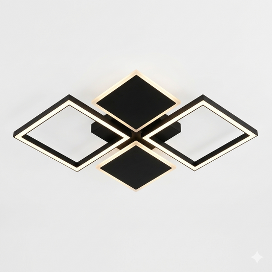 Lustra LED RFAN, Model FX60455/2+2, cu Telecomanda, 3 Tipuri de Lumina, Intensitate Reglabila, 56W, Negru