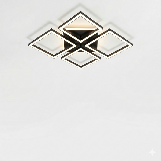 Lustra LED RFAN, Model FX60455/4+1, cu Telecomanda, 3 Tipuri de Lumina, Intensitate Reglabila, 91W, Negru