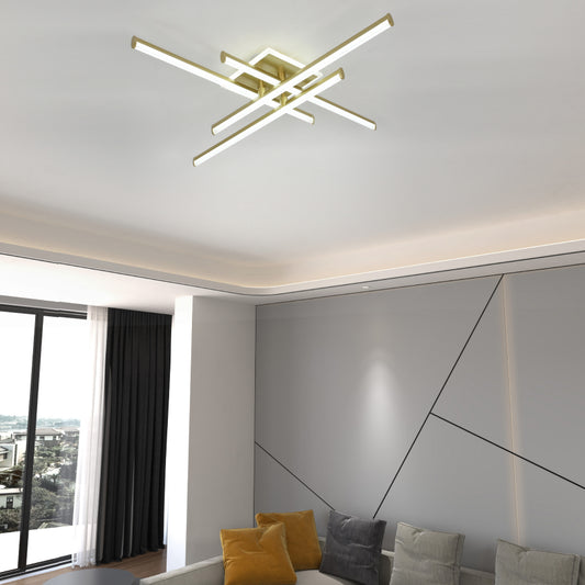 Lustra LED RFAN, Model FX60332-4L+1, cu Telecomanda, 3 Tipuri de Lumina, Intensitate Reglabila, 69W, Auriu