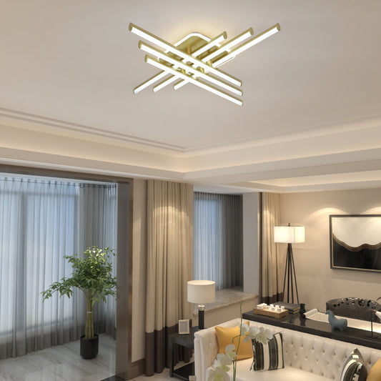 Lustra LED RFAN, Model FX60332-6L+1, cu Telecomanda, 3 Tipuri de Lumina, Intensitate Reglabila, 103W, Auriu