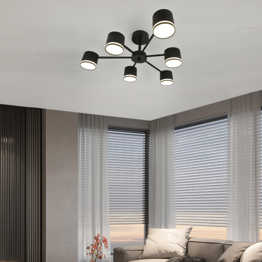Lustra RFAN, Model DX60350-6, 6 X Bec LED GX53, 3 Tipuri De Lumina, 72W, Negru
